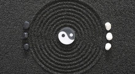 Japanese ZEN garden with stone in textured sand